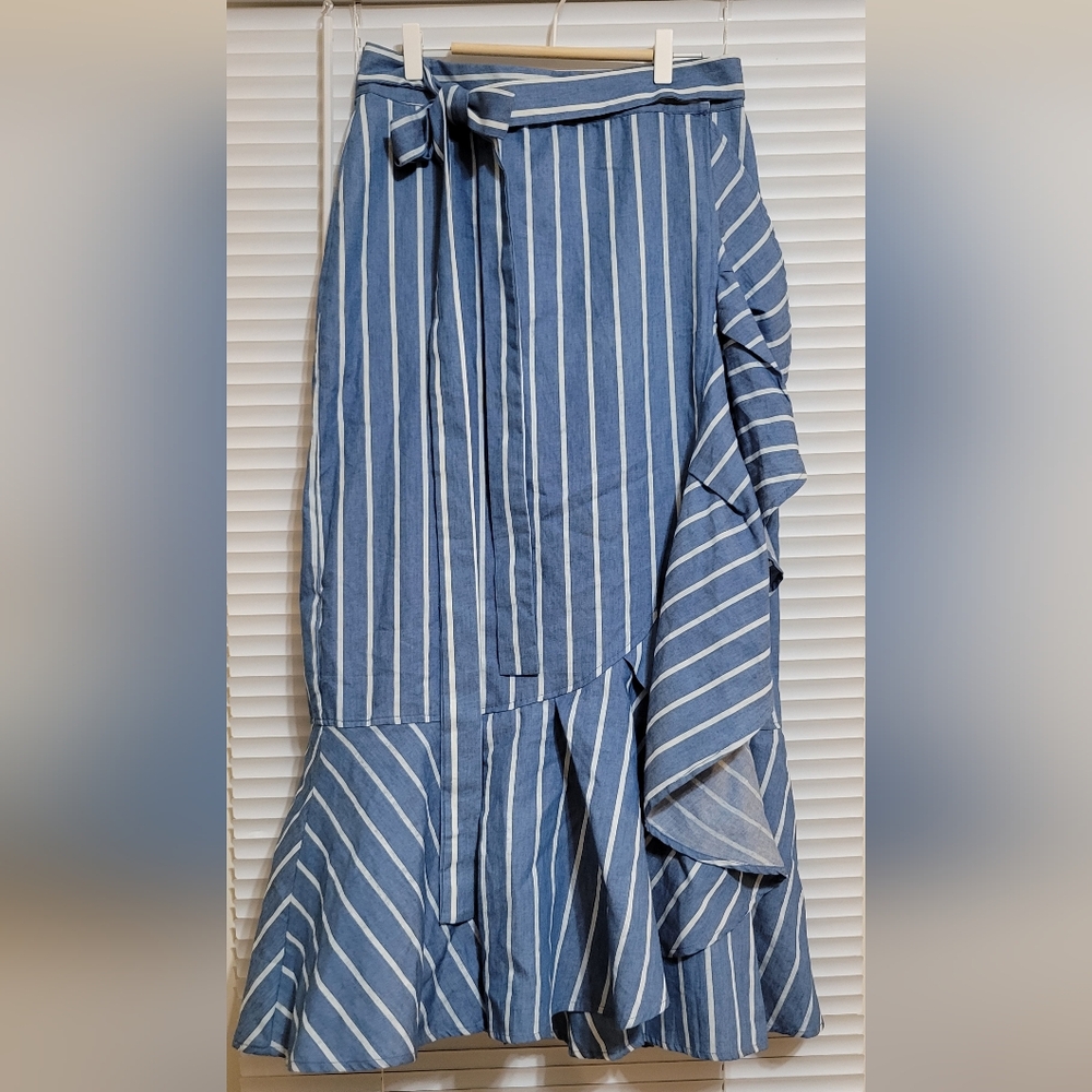 Listicle Blue and White Maxi Skirt